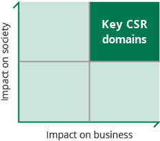 graph:Domains for identifying significant risks and opportunities relating to the CSR Policy (key CSR domains)